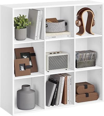 VASAGLE Bookcase 9-Compartment Cube Shelf Cloud White LBC177W01