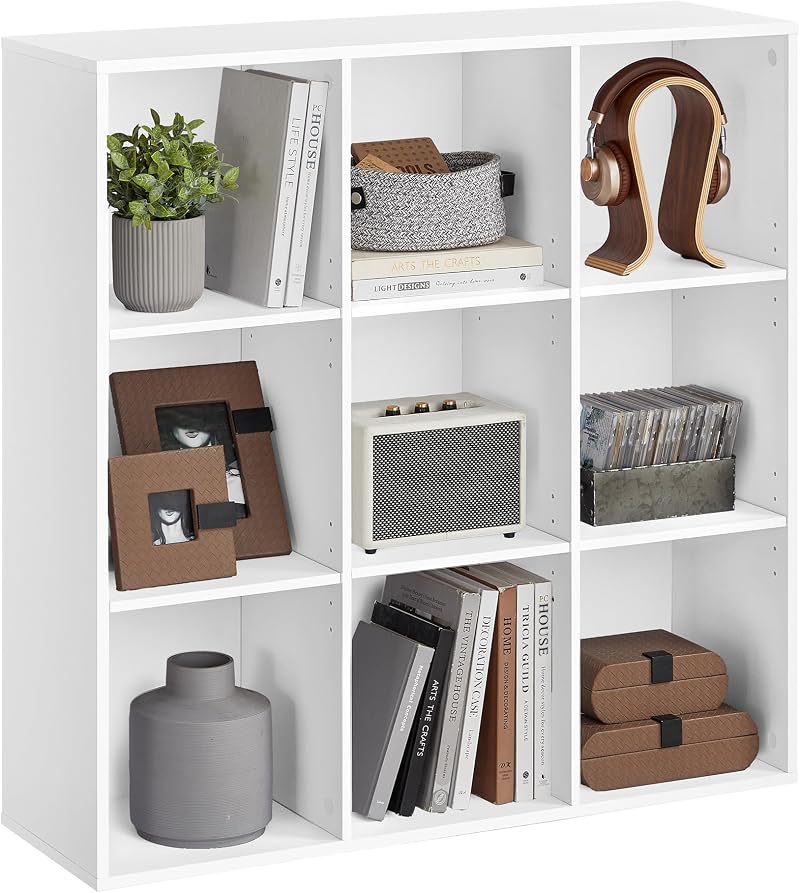 VASAGLE Bookcase 9-Compartment Cube Shelf Cloud White LBC177W01