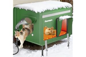 Pawtners Heated Outdoor Cat House for Outside Cats, 19'' Large Insulated Weatherproof Cat Shelter with Heated Pad, Elevated Feet & Escape Door, Warm Kitty House for Feral or Stray Cats in Winter