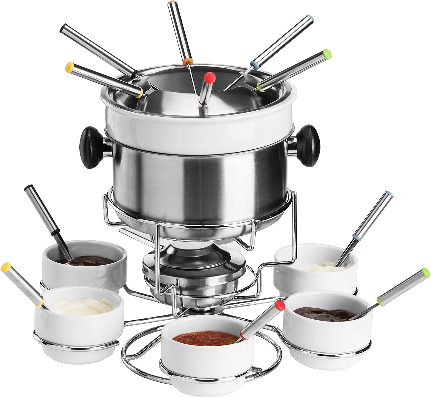 Premier Housewares Stainless Steel Fondue Set, Chocolate or Cheese, Porcelain Sets - White, H27 x W34 x D34cm - Image 4
