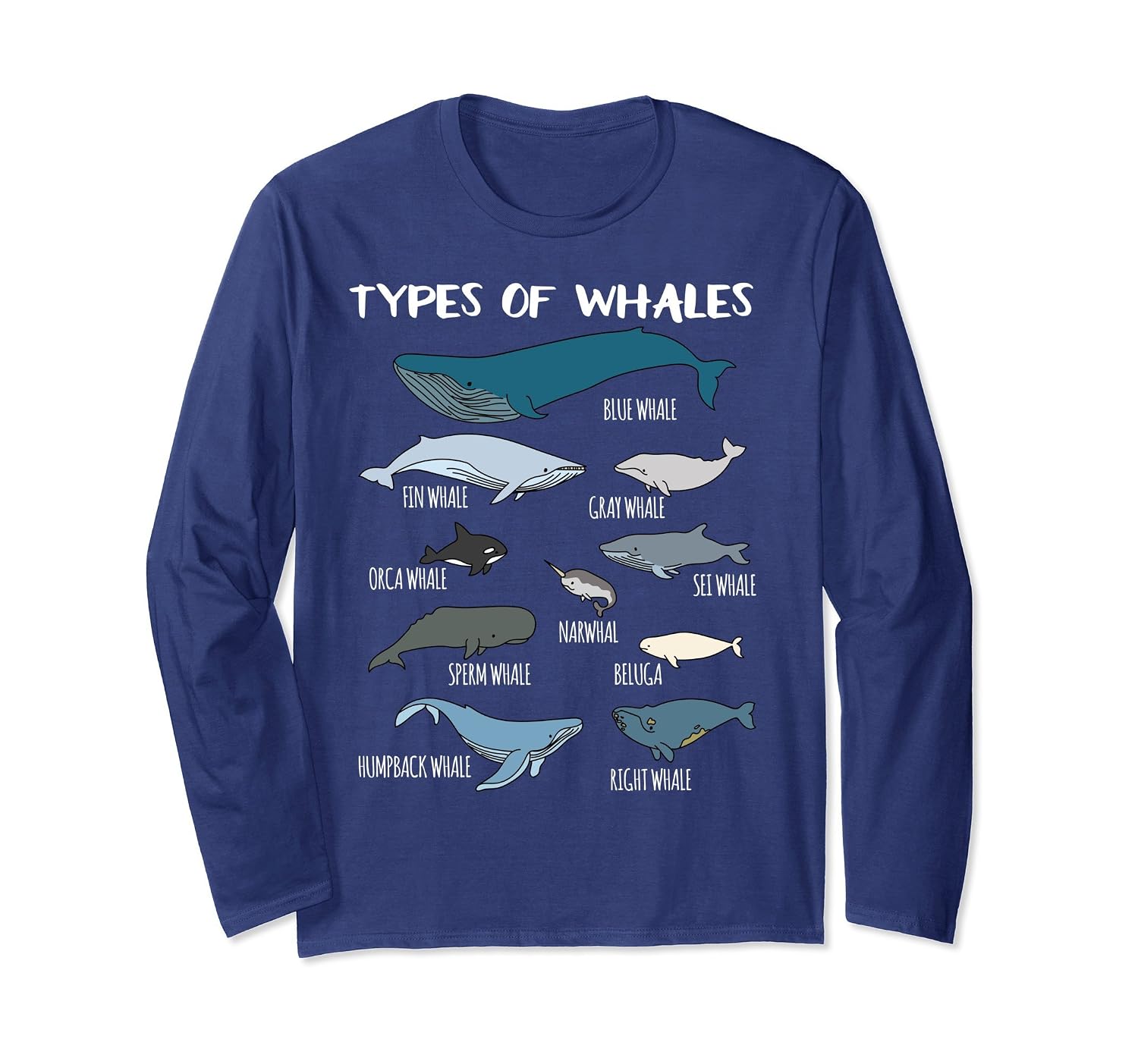 Types Of Whales Cute Ocean Mammals Guide Long Sleeve T Shirt-4LVS ...