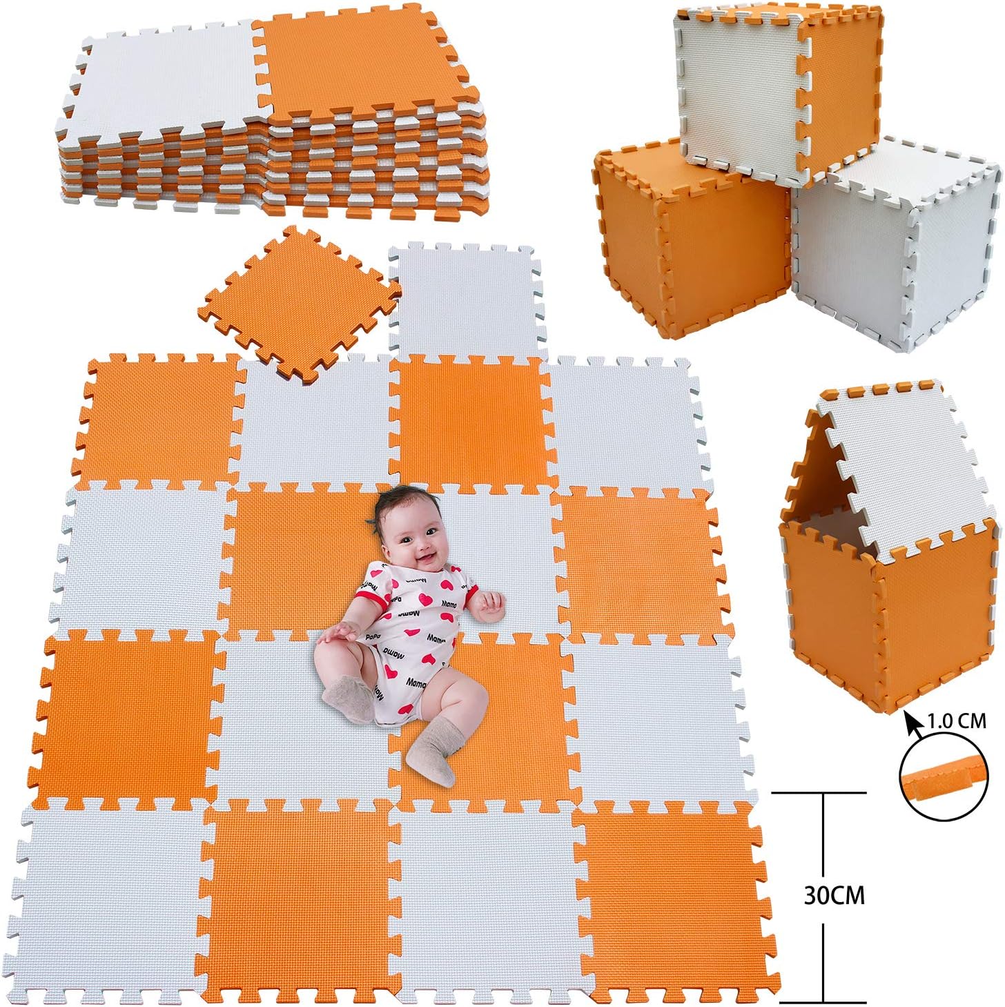 Mu Shen Puzzle Tapis Mousse Bebe 18 Pieces Dalles 30x30 Cm Enfant Bas Age Tapis De Jeu Tres Resistant Pour Enfants Tapis De Jeu Puzzle Mousse Souple Blanc Orange 0102 Jeux Et Jouets