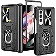 VEGO for Galaxy Z Fold 3 Case with Camera Cover, Hinge Protection Case with Front Screen Protector & 360°Ring Magnetic Kickstand Protective Armor Cover for Samsung Galaxy Z Fold 3 - Midnight Black
