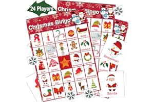 V-Opitos Large Size Christmas Bingo Game Cards, 6 * 8.5 Inch - 24 Players - Christmas Party Games for Kids and Adults, Xmas Bingo Card for Family/Class/Group Activities