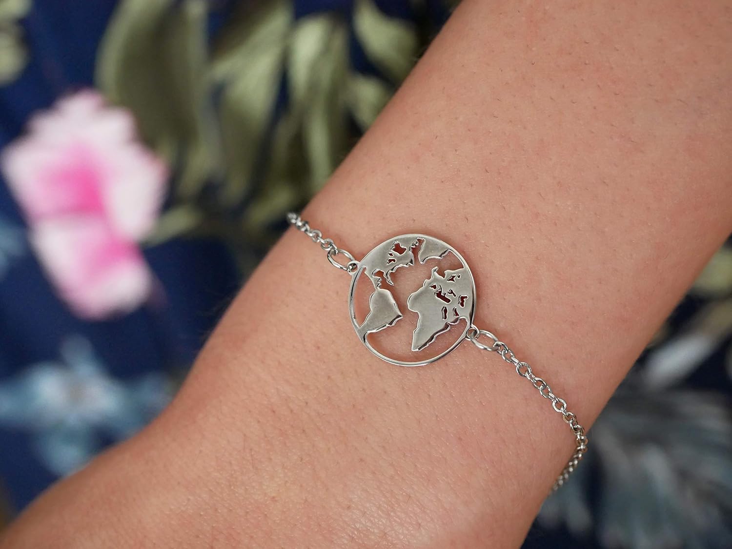 Nuoli® Bracelet World Globe (Various Colours) for Women Silver, 15 centimeters - Image 4