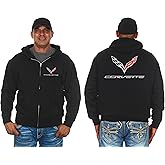 JH DESIGN GROUP Men's Chevy C7 Corvette Hoodie Full Zip Up Black Hooded Sweatshirt