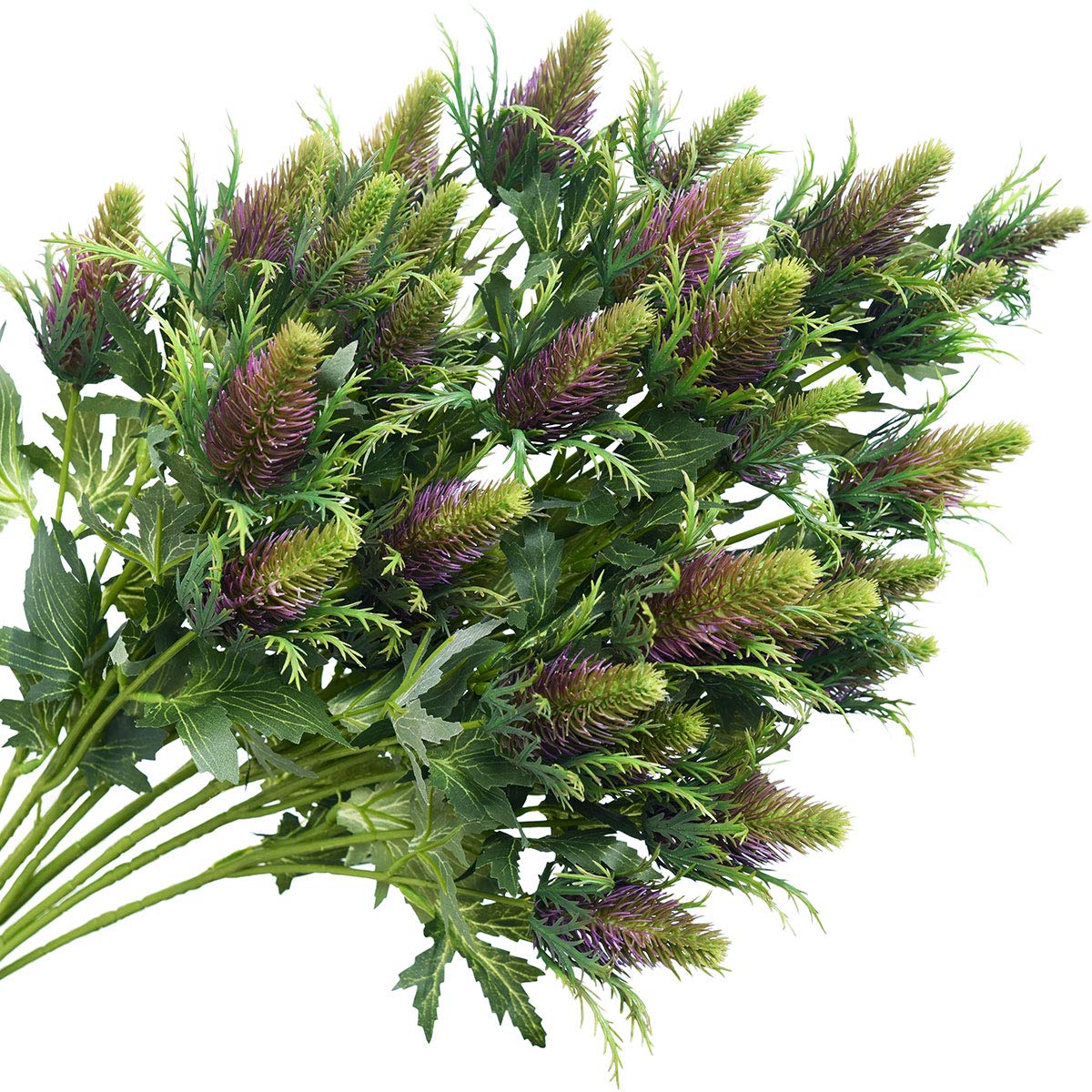 FiveSeasonStuff 8 Stems Real Size Artificial Thistle Spray Real Touch Eryngium(Sea Holly) (Green|Purple) 66cm
