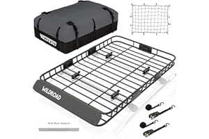 WILDROAD Car Roof Cargo Basket Combo of Upgraded 64"x 39"x 4" Roof Rack Cargo Basket with 21 Cubic ft Waterproof Cargo Bag, Cargo Net, Ratchet Straps and Anti-Rust Sealant