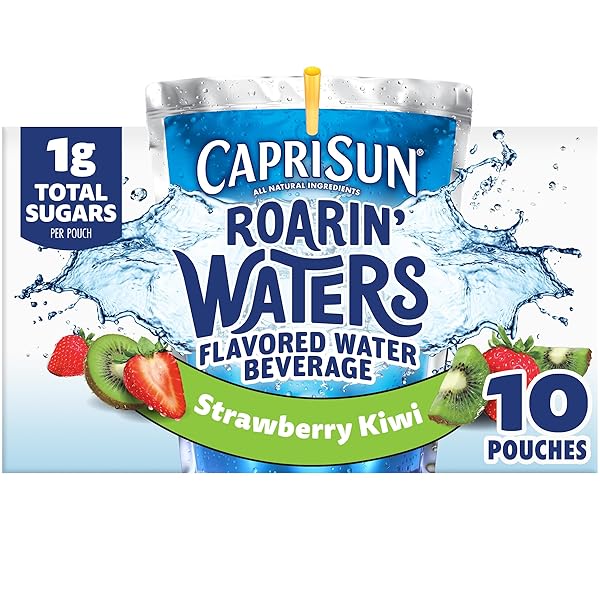 CAPRI SUN ROARIN’ WATERS STRAWBERRY KIWI FLAVORED WITH OTHER NATURAL FLAVOR WATER BEVERAGE, 10 CT BOX, 6 FL OZ DRINK POUCHES