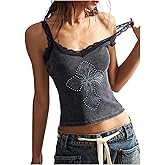 MakeMeChic Women's Lace Cross Print Camisole V Neck Sleeveless Y2k Goth Tank Crop Tops
