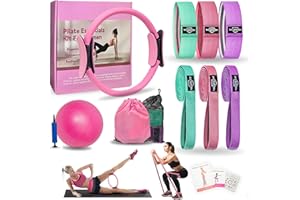 DICYWUDI Pilates Essentials Kit for Home Women, Pilates Equipment for Workouts, 6 Fabric Resistance Bands, 12 Inch Magic Circle Yoga Ring, Mini Exercise Ball, Great Exercise Equipment