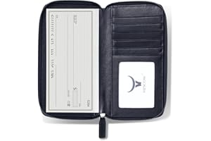 HISCOW Zippered Checkbook Cover & Card Holder with Divider - Italian Calfskin (Black)