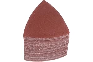 HARFINGTON 100pcs Triangular Hook & Loop Sandpapers 180 Grits 3-1/8" Aluminum Oxide Sanding Pads Random Orbital Mouse Detail 