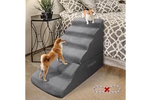 LitaiL 30" Foam Dog Stairs & Steps for High Beds, Extra Wide Foam Dog Ramps Pet Stairs Ladder for Couch, Older Dogs, Cats, Puppies, Injured Dogs Up to 30-36 Inches High Bed Grey