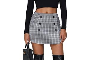 EXLURA Womens Fall Plaid Bodycon Mini Skirts High Elastic Wasit Short Skirt Trendy Winter Sexy Y2K Fashion Outfit