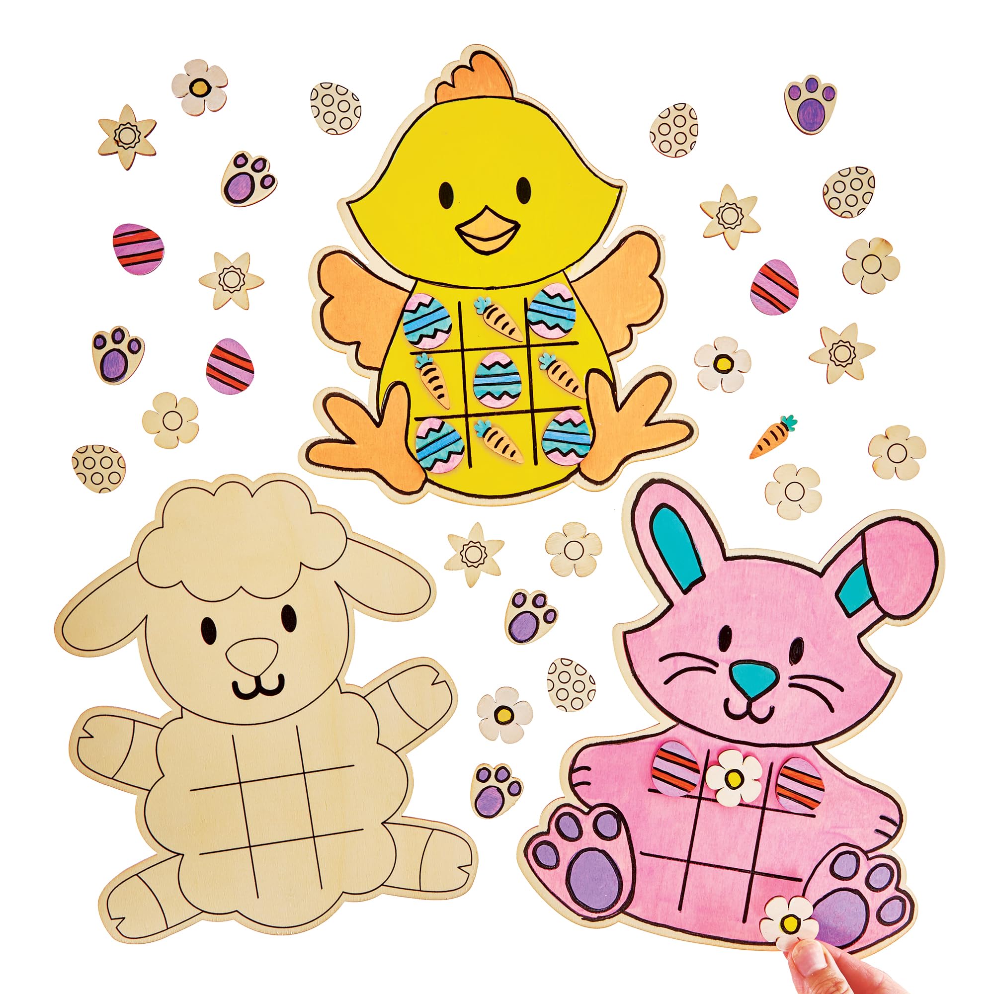 Baker Ross FX972 Easter Wooden Tic Tac Toe Kits - Pack of 4, Easter Arts and Crafts Kits for Kids
