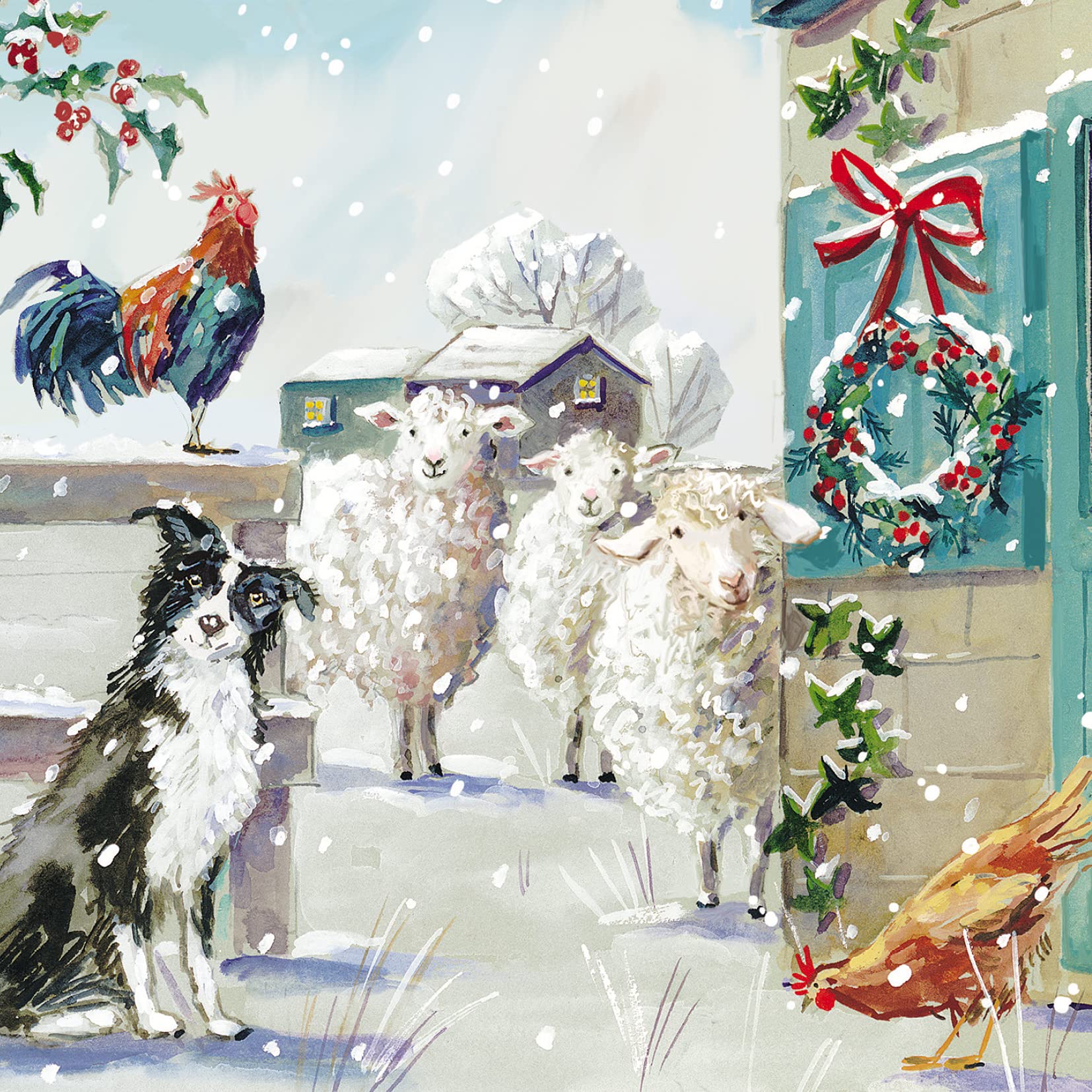 Ling Design Pack of 6 Charity Christmas Cards - Premium Christmas Greeting Cards Design with Sheep, Hens & Dog - Festive Farm Animals - 6 of 1 Design - Supporting UK Charities
