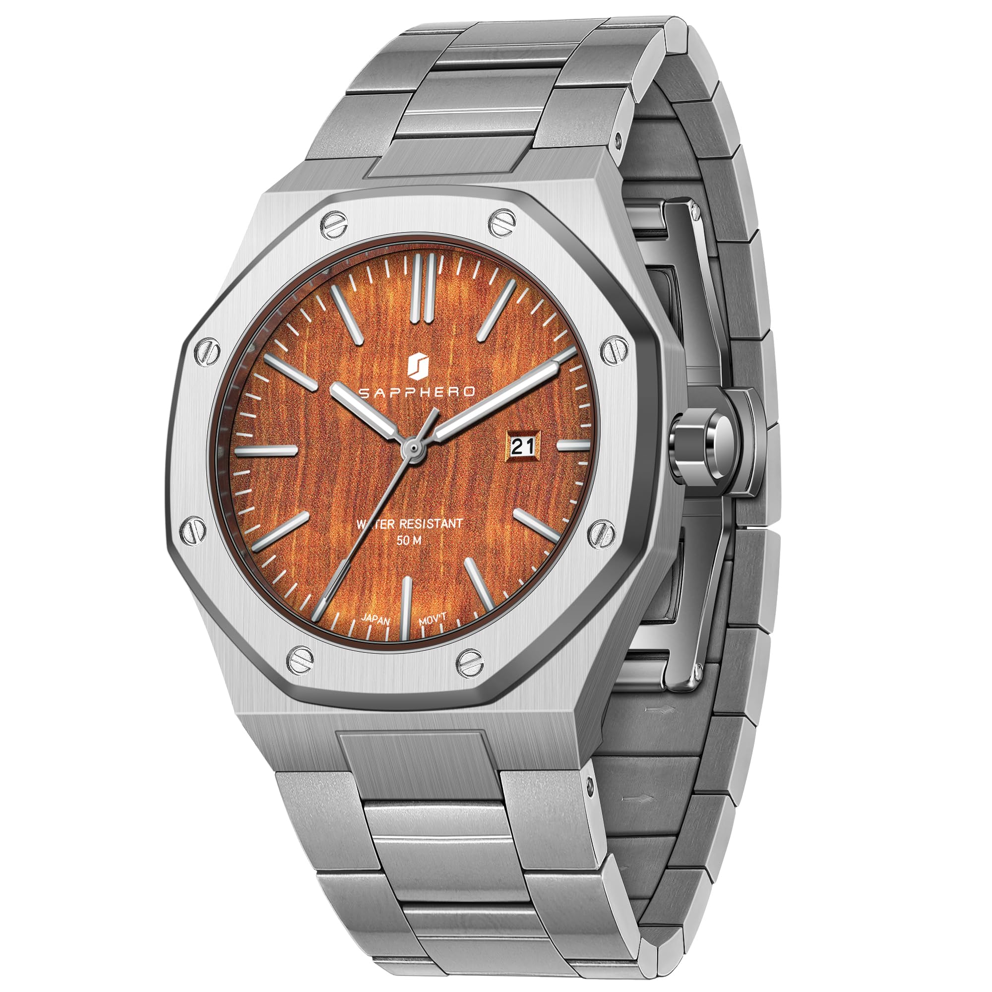SAPPHERO Men's Watch Octagonal Stainless Steel 30M