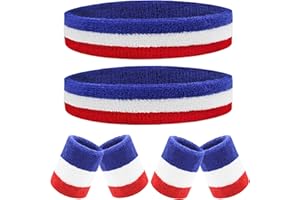 IMAGERIO 6 Pieces Sweatband Set Sports Headband Wristband Set, Moisture Wicking Athletic Sweatbands 4 Wrist Sweatband and 2 Headbands, Terry Cloth Sweat Absorbing Head Band for Workout