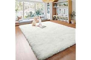 BSTLUV Soft Shag Area Rugs 4x6 Cream White Fluffy Fuzzy Carpet for Bedroom Floor, Non Slip Furry Throw Rug for Living Room Bedside Dorm Nursery Kids Playroom, Small Accent Rugs for Men Girls Boys