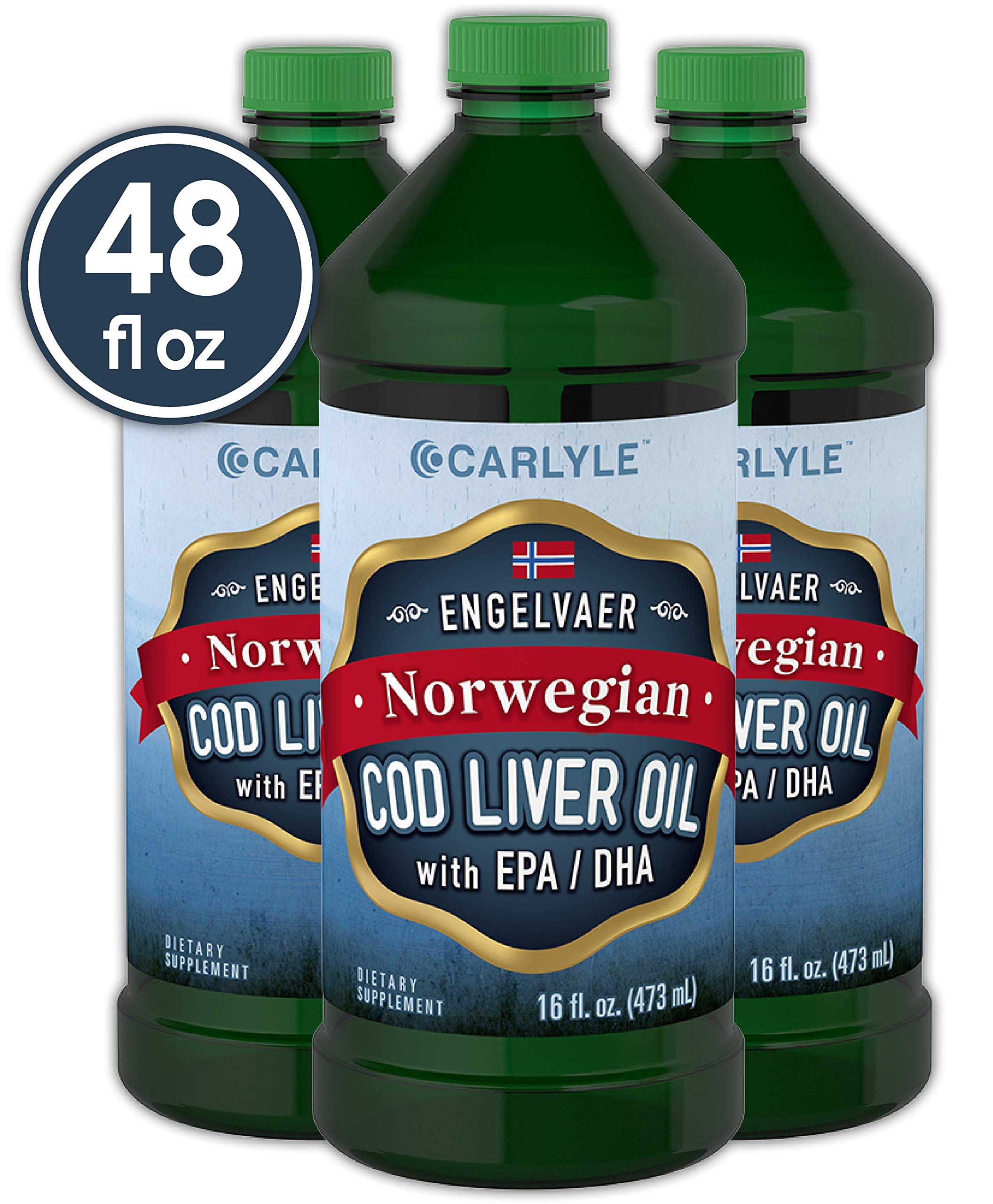 Cod Liver Oil Norwegian 16 fl oz 3 Bottles NonGMO Gluten Free Liquid