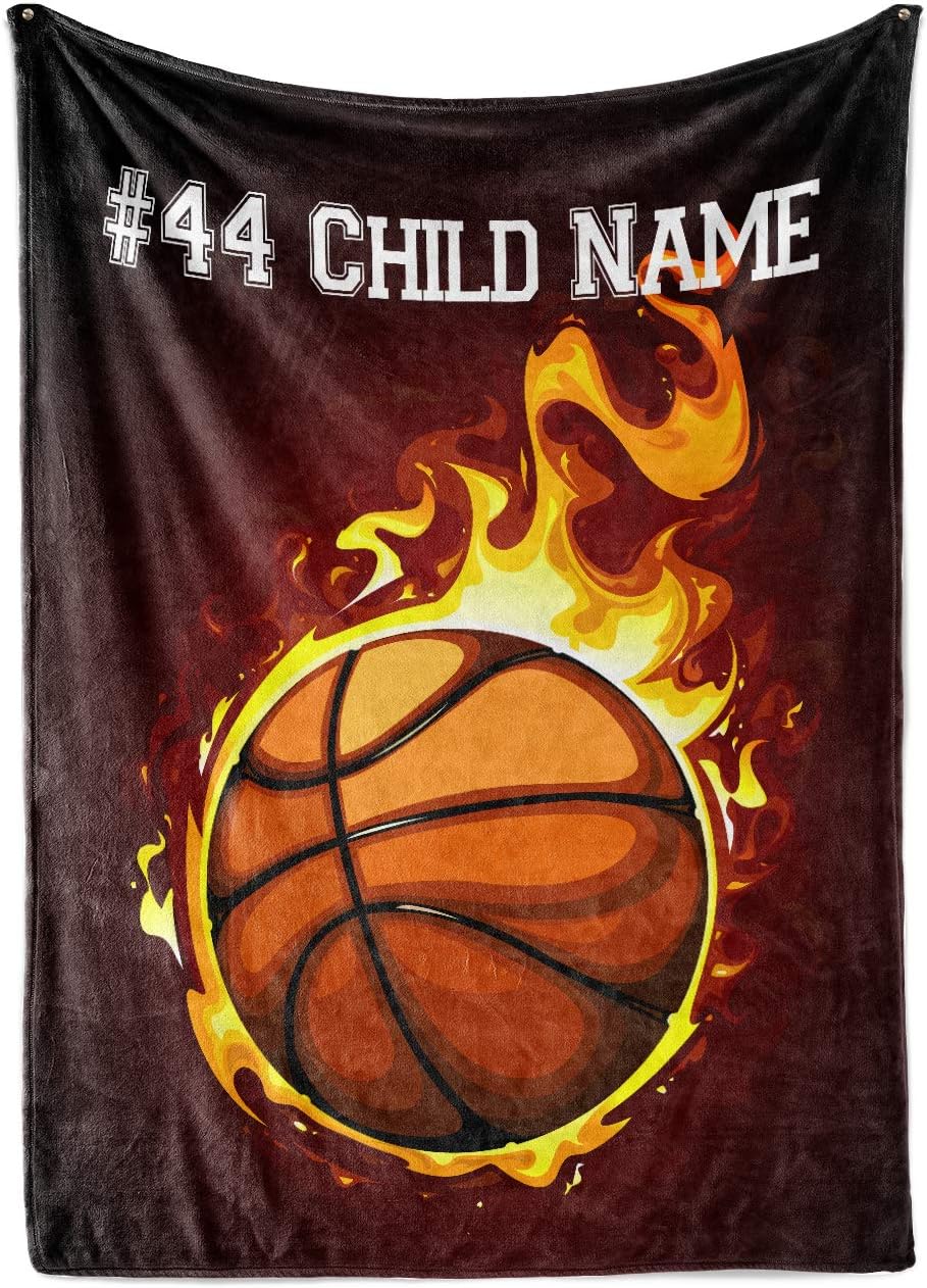 Personalized Custom Basketball on Fire Fleece and Sherpa