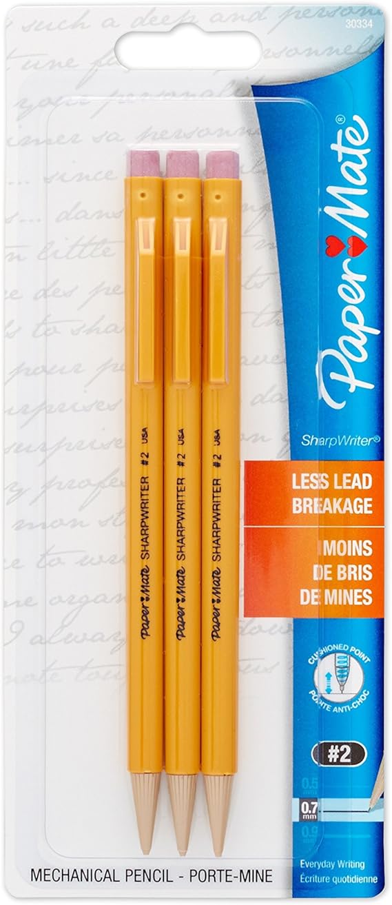 Paper Mate SharpWriter Mechanical Pencils, 0.7mm, HB 2, Yellow, 3