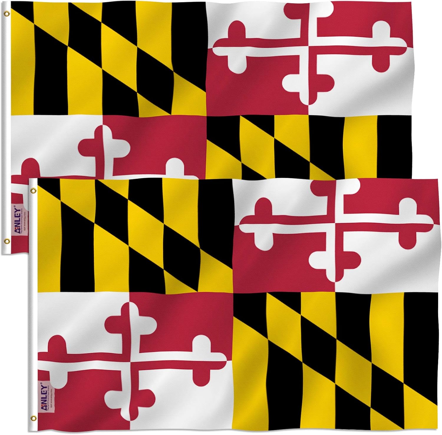 Anley Pack of 2 Fly Breeze 3x5 Foot Maryland State Polyester Flag - Vivid Color and Fade Proof - Canvas Header and Double Stitched - Maryland MD Flags with Brass Grommets 3 X 5 Ft