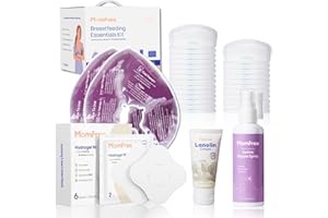 MOMFREE Breastfeeding Essentials Kit for Nursing Moms Nipple Relief,60 Piece Gift Set with Reusable Hot and Cold Breast Therapy Packs/Hydrogel Nipple Pads/Lanolin Nipple cream/Nursing Pads/Nipple Saline Spray
