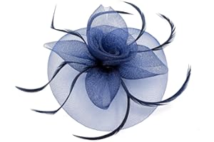 WATAME Fascinators for Women Girls Feather Flower Fascinator Headwear Wedding Cocktail Tea Party Hats (US, Alpha, One Size, Navy)