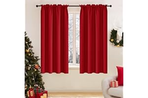 Deconovo Red Curtains Blackout Curtains 63 Inch Length 2 Panels, Living Room Curtains Drapes, Room Darkening Curtains for Bedroom, True Red, 42W x 63L Inch, Set of 2