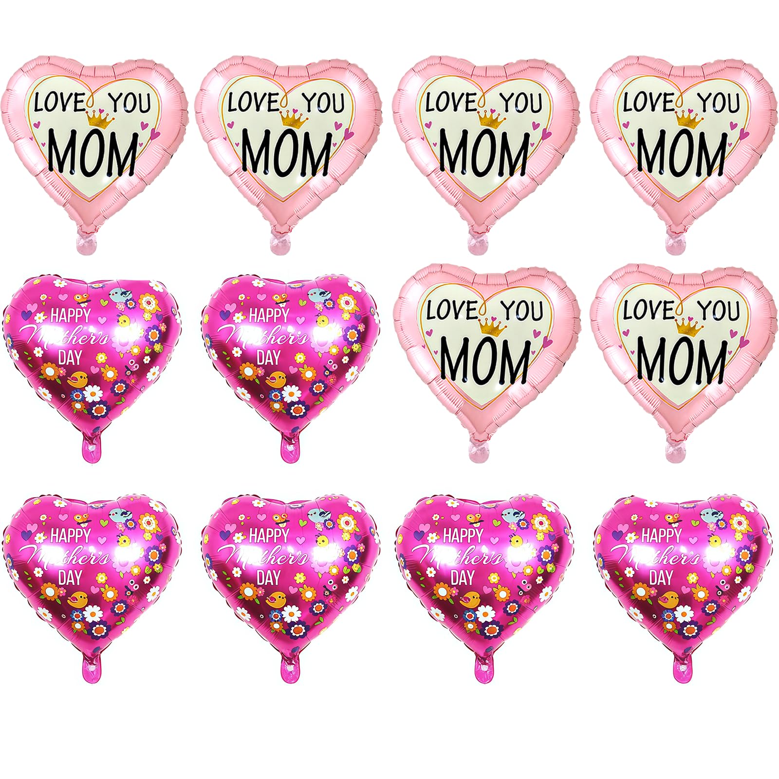 Solihigh 12Pcs Happy Mothers Day Balloons, Pink White Heart Foil Balloons Decorations, Photo Backdrop Party Props for Mother's Day Decorations, Party Supplies, Grandmother's Birthday
