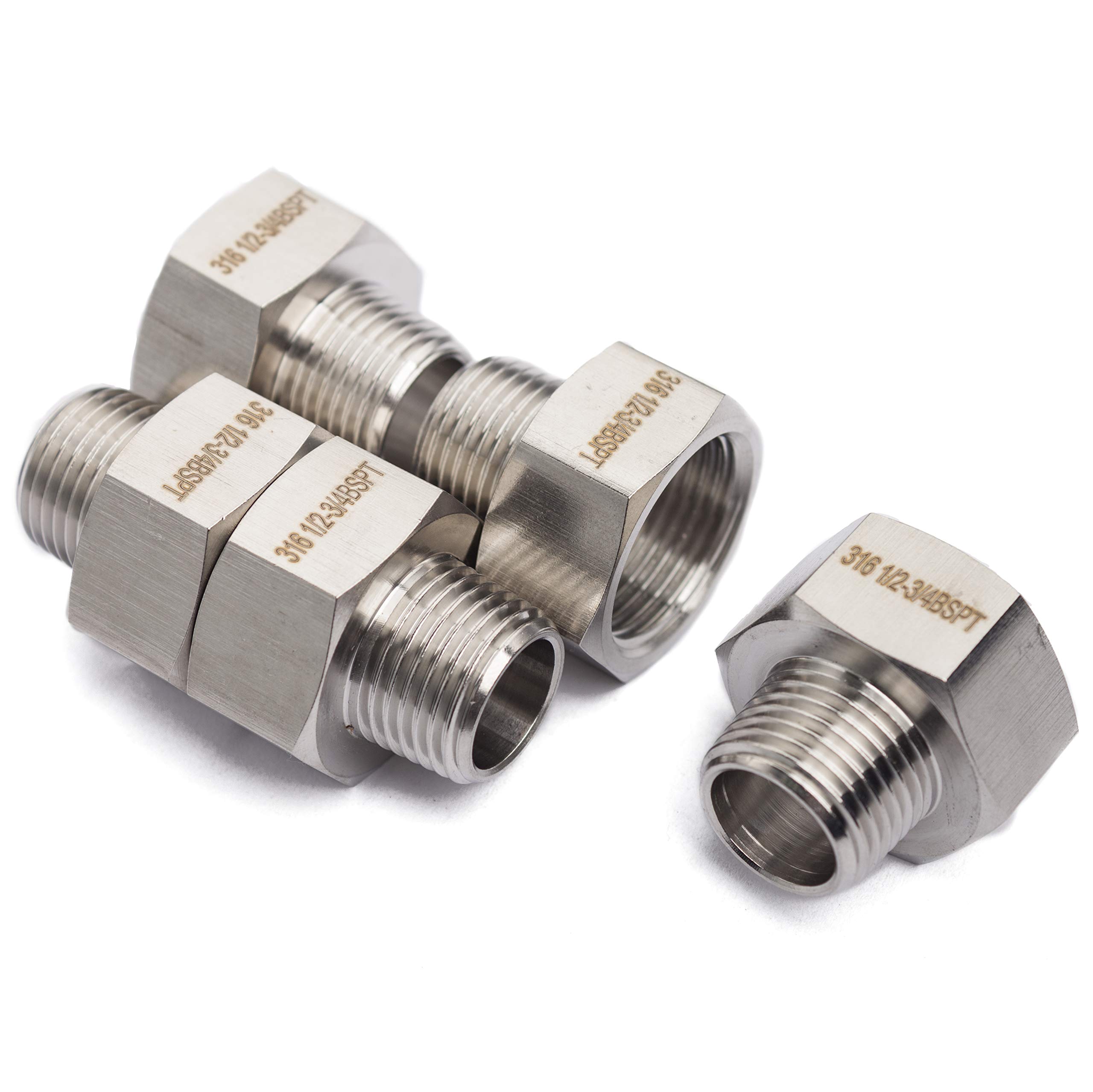 LTWFITTING Stainless Steel 316 Pipe 3/4" Female BSPP x 1/2" Male BSPT Adapter Fuel Gas Air (Pack of 5)