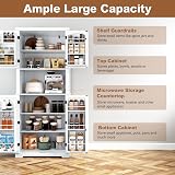 HOLTICO Tall Floor Storage Cabinet - Adjustable Shelves, White Pantry Unit view 4