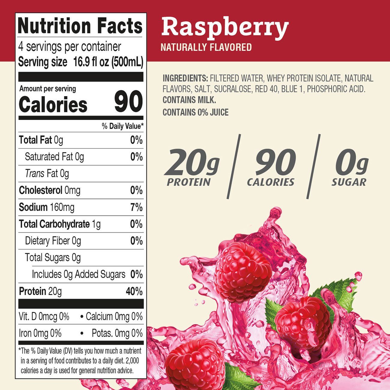 Premier Protein Clear Protein Drink, Raspberry, 16.9 fl oz Bottle, (12