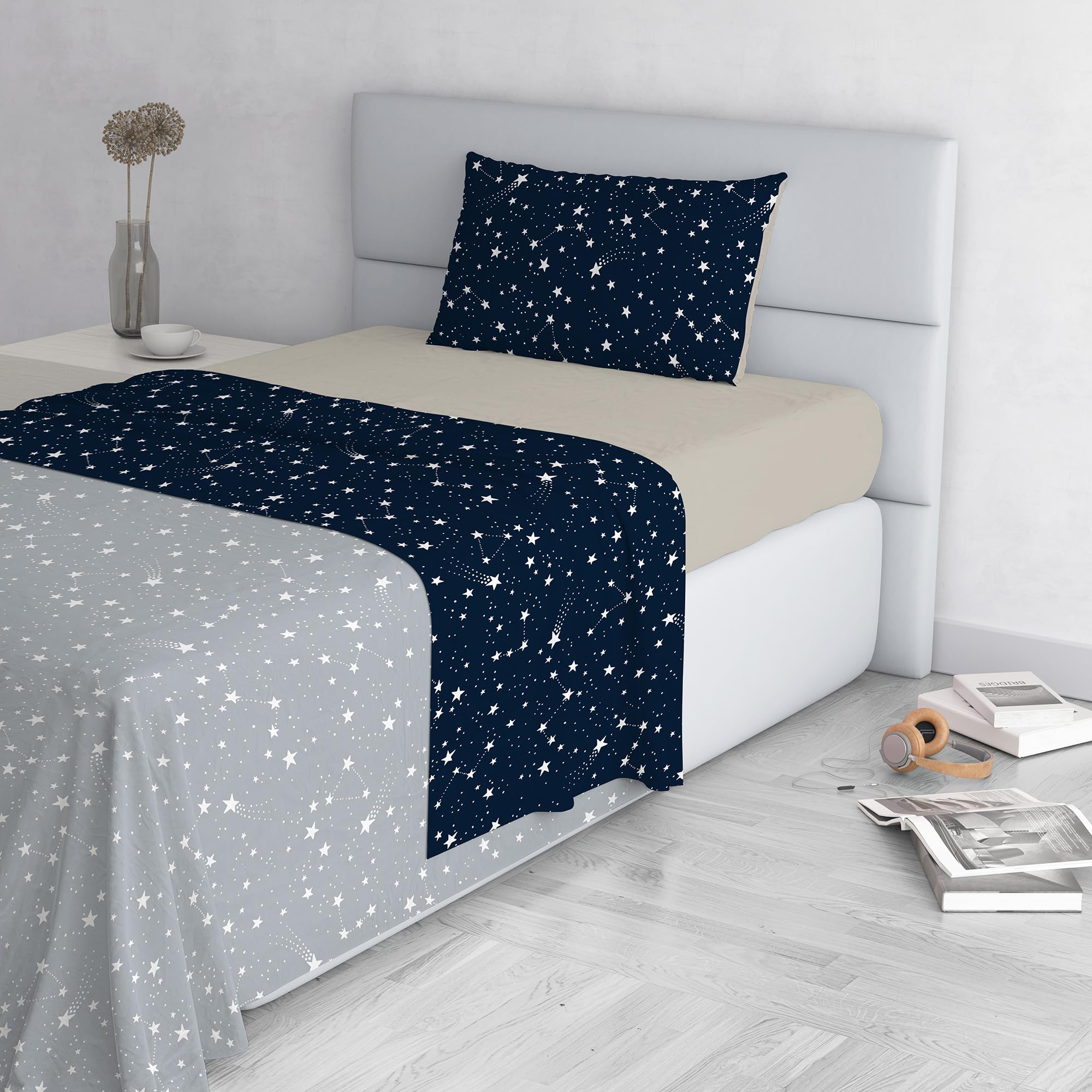 Fashion Bed Sheet Set, Made in Italy, Soft Microfibre Bed Set, Fitted Sheet, Top Sheet 150 x 270 cm and Pillowcase with Inner Flap, Single, Belle