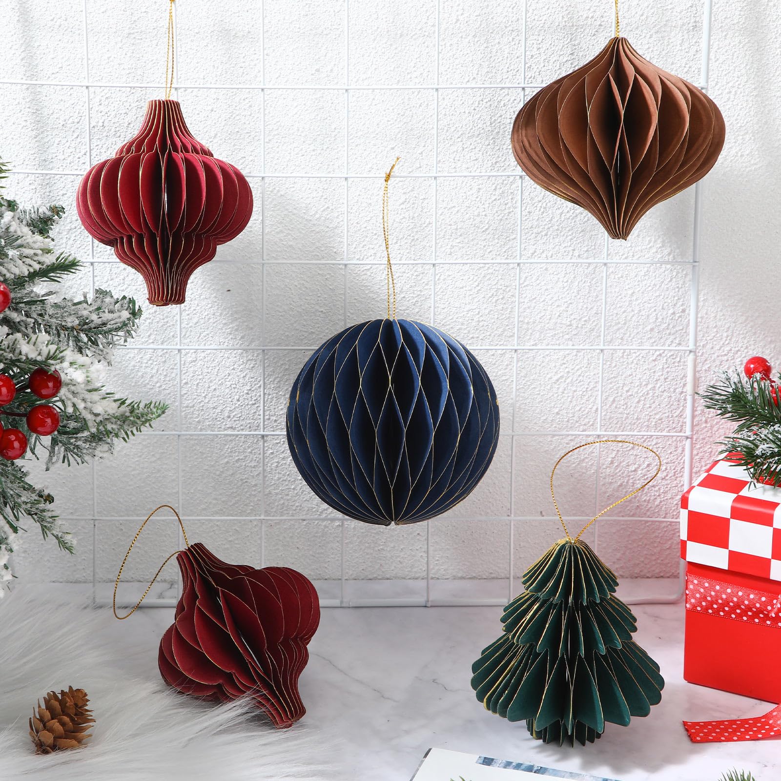 Namalu 12 Pcs Honeycomb Ornaments Balls Glitter Edge Christmas Tree Decorations Xmas Hanging Paper Ornament for Vintage Christmas Tree Holiday Home Party Decor(Multicolor)