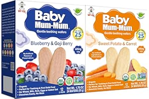 HOT KID Hot-Kid Baby Mum-Mum Rice Rusks, 2 Flavor Variety Pack, 24 Pieces (Pack of 4) 2 Each: Sweet Potato & Carrot, Blueberry & Goji Gluten Free, Allergen Free, Non-GMO, Rice Teether