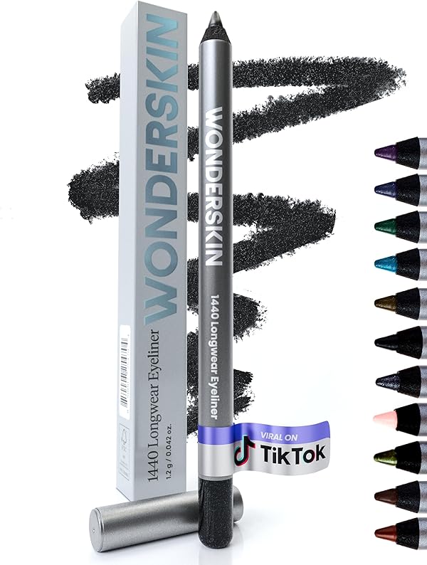 Wonderskin Eyeliner Stift 1440 Langhaftender Schwarzer Glitzer Kajalstift - Wasserfester, anspitzbarer Kajalstift & wischfester (Black Truffle)