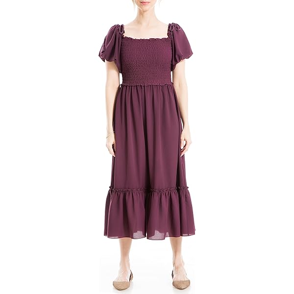 Max Studio Women's Flutter Sleeve Smocked Midi Dress, Black, Small at  Amazon Women's Clothing store