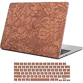 iPAPA Compatible with MacBook Air 13 inch Case 2026 2025 2024 2023 2022 M4 M3 M2 A3240 A3113 A2681, Elegant Texture Leather Hard Shell+Keyboard Cover for MacBook Air 13.6 inch Case, Brown Floral