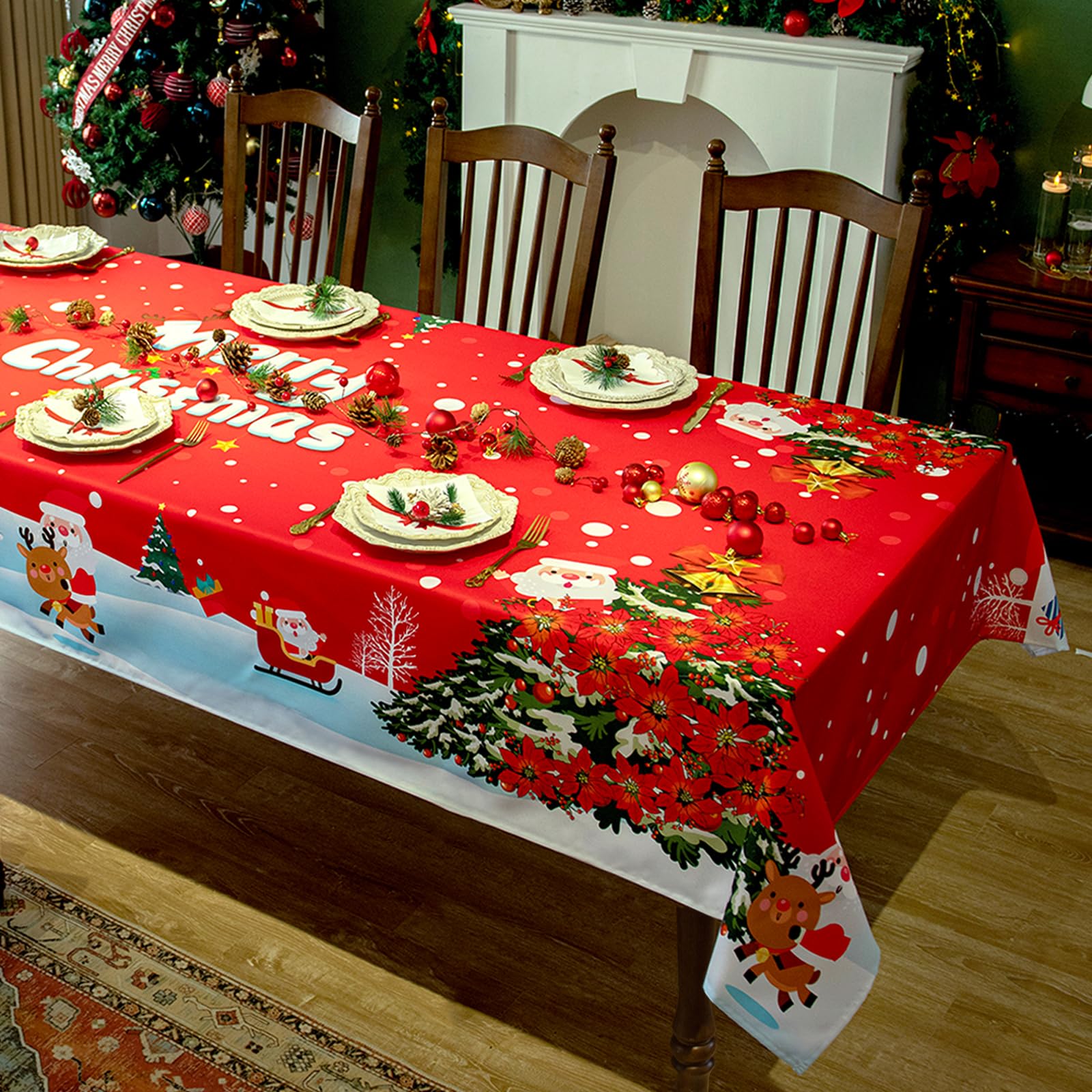 Christmas Table Cloth Rectangle - 60x144 inch - Oil-Proof Spill-Proof and Water Resistance Holiday Decorative New Year's Eve Oblong Cloth Tablecloth - Table Covering for Party, Kitchen, Dining Room Image