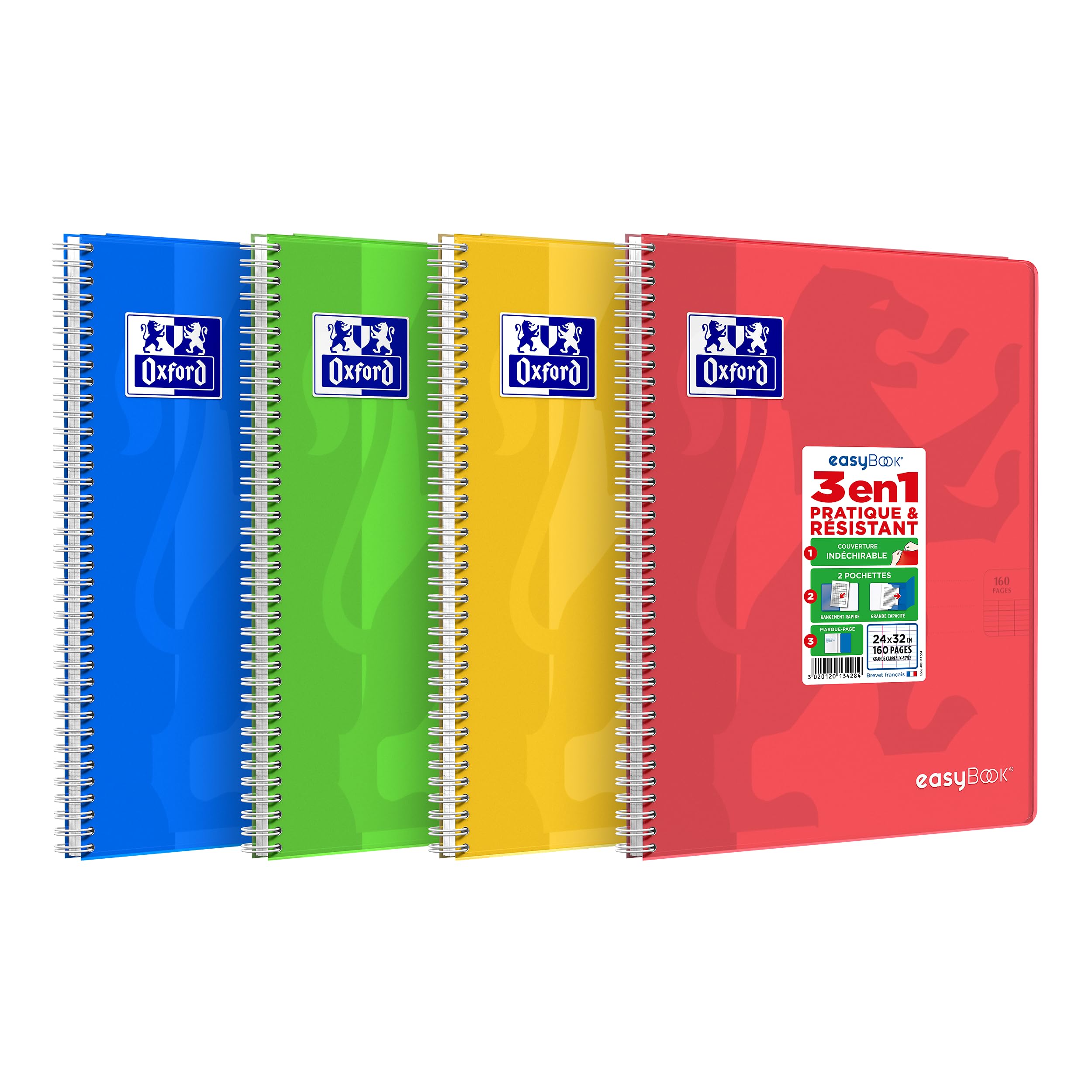Oxford EasyBook Spiral-Bound Notebook Large Format 24 x 32 cm 160 Pages Large Squared Ruled Random Colour