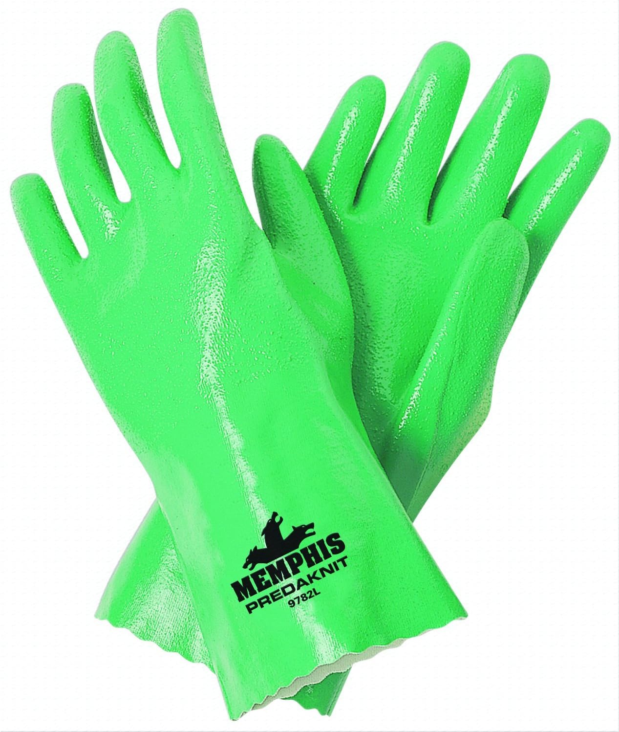 MCR Safety 9782L Predaknit Green Supported Nitrile Gloves with 12Inch Gauntlet, Rough, Green