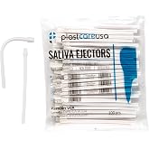 100 Dental Saliva Ejectors Disposable - Medical Grade Latex Free Evacuation Suction Tips - Flexible White Tube with White Tip (100 Pack) by PlastCare USA