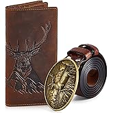 Paterr Deer Long Bifold Wallet for Men with Belt Men's Long Leather Wallets Rodeo Western Cowboy Wallet ID Window and Rfid Blocking for Valentine's Day Boyfriend Husband