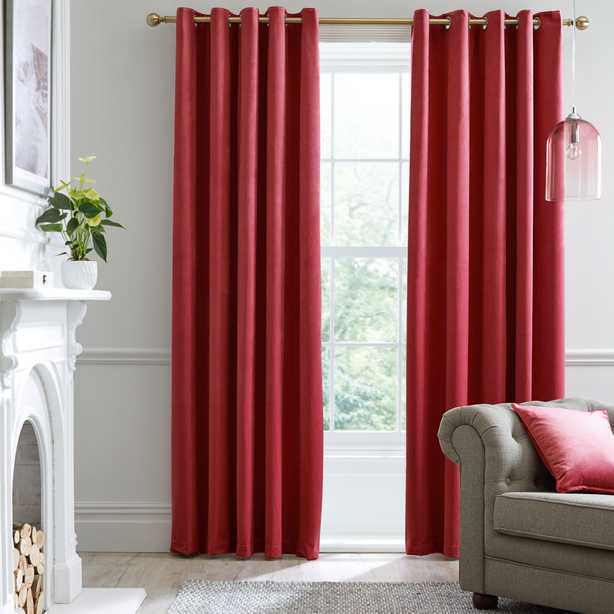 Laurence Llewelyn-Bowen Montrose Claret Blackout, W66 x L72 (168 x 183cm), Velvet Living Room & Bedroom, Red Wine Thermal/Eyelet Curtains, Polyester