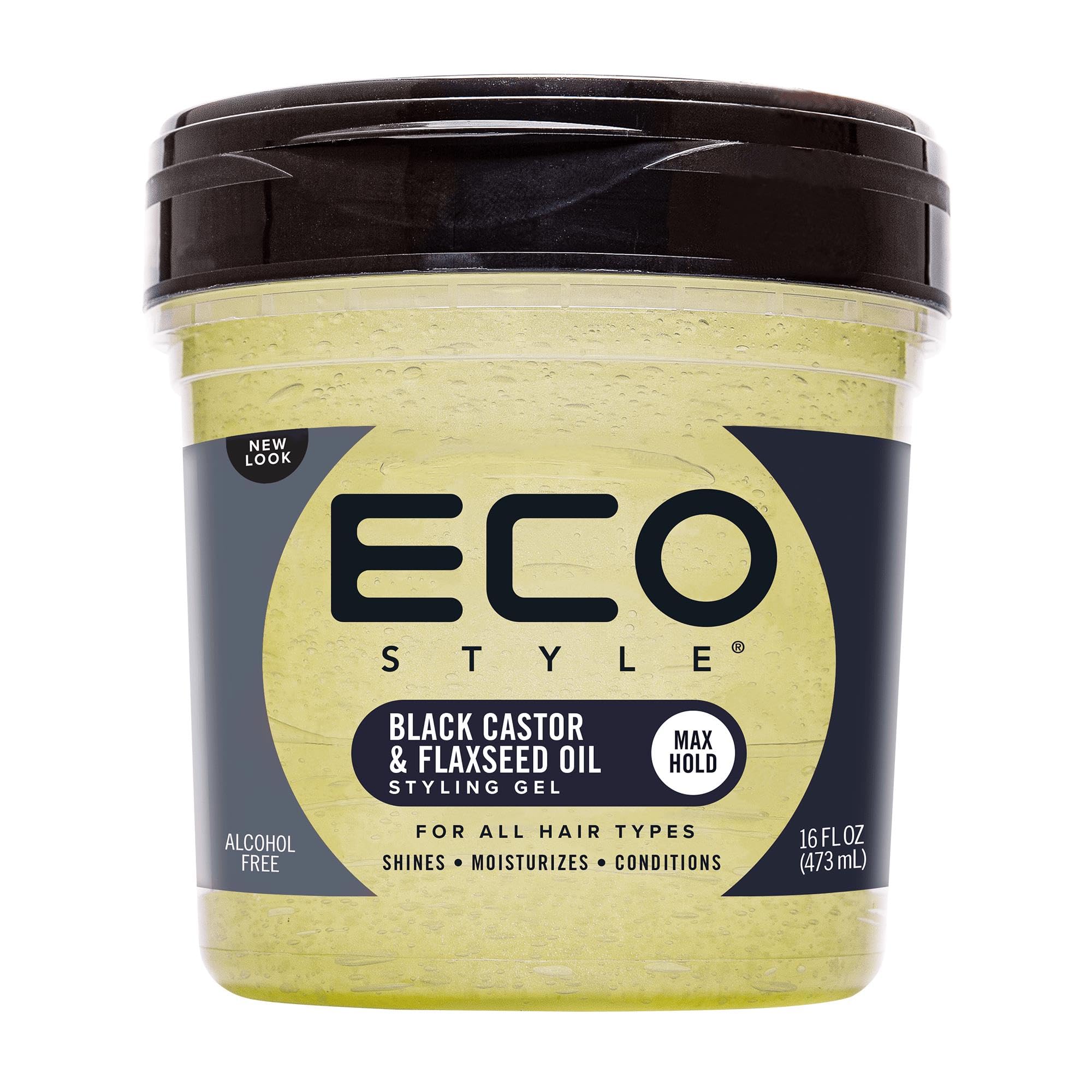 Eco Style Black Castor And Flax Seed Oil Eco Styler Hair Gel, Hydrate and Style, Alcohol-Free, Green 473 ml (Pack of 1)