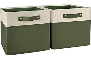 RiverRidge Kids storage bins - 10.5 Cube Storage Organizer with Handles – Olive Two-Tone closet organizers and storage for Toys, Shoes & More - Fits Cabinets