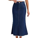 CIMUK Women Denim Skirt Maxi A Line High Waisted Raw Hem Casual Jean Skirt